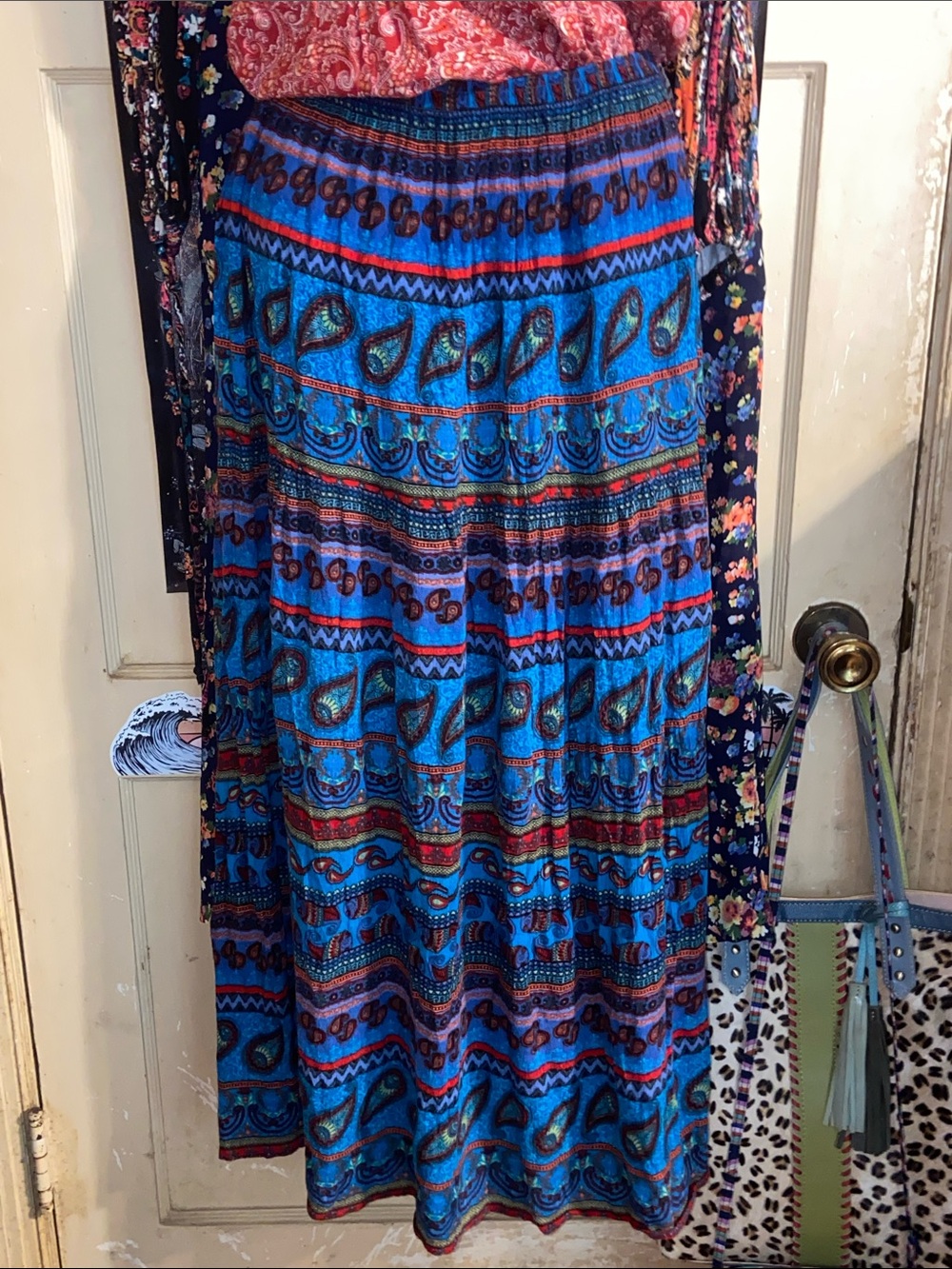 ND BOHO TURQUOISE HIPPIE SKIRT New Directions Red Paisley